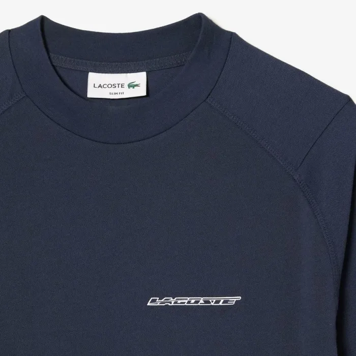 TShirts Men Lacoste Mens Long Sleeve Organic Cotton Slim Fit TShirt Blue Kxe