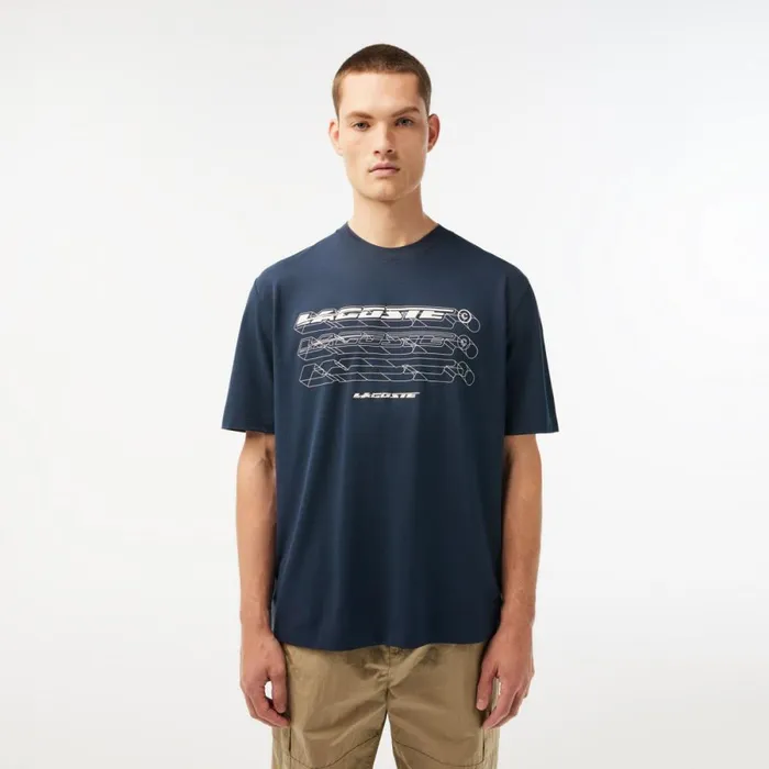 TShirts Men Lacoste Mens Loose Fit Organic Cotton Piqu TShirt Blue Kxe