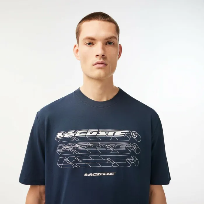 TShirts Men Lacoste Mens Loose Fit Organic Cotton Piqu TShirt Blue Kxe
