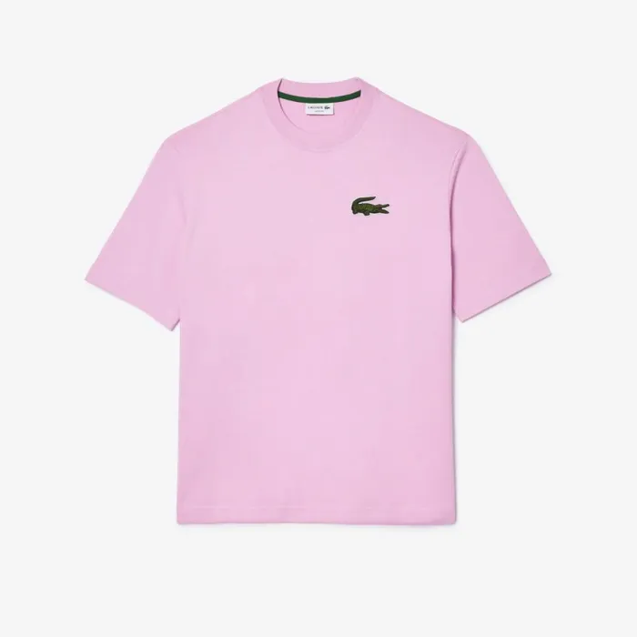 TShirts Men Lacoste Unisex Loose Fit Large Croc Organic Heavy Cotton TShirt Pink Ixv