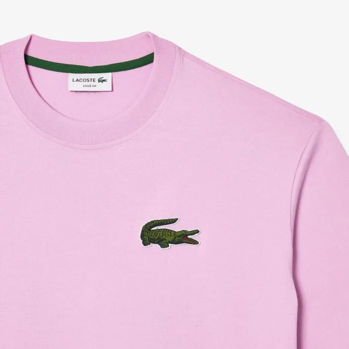 TShirts Men Lacoste Unisex Loose Fit Large Croc Organic Heavy Cotton TShirt Pink Ixv