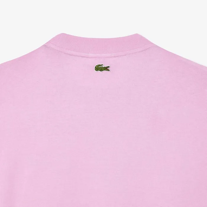 TShirts Men Lacoste Unisex Loose Fit Large Croc Organic Heavy Cotton TShirt Pink Ixv