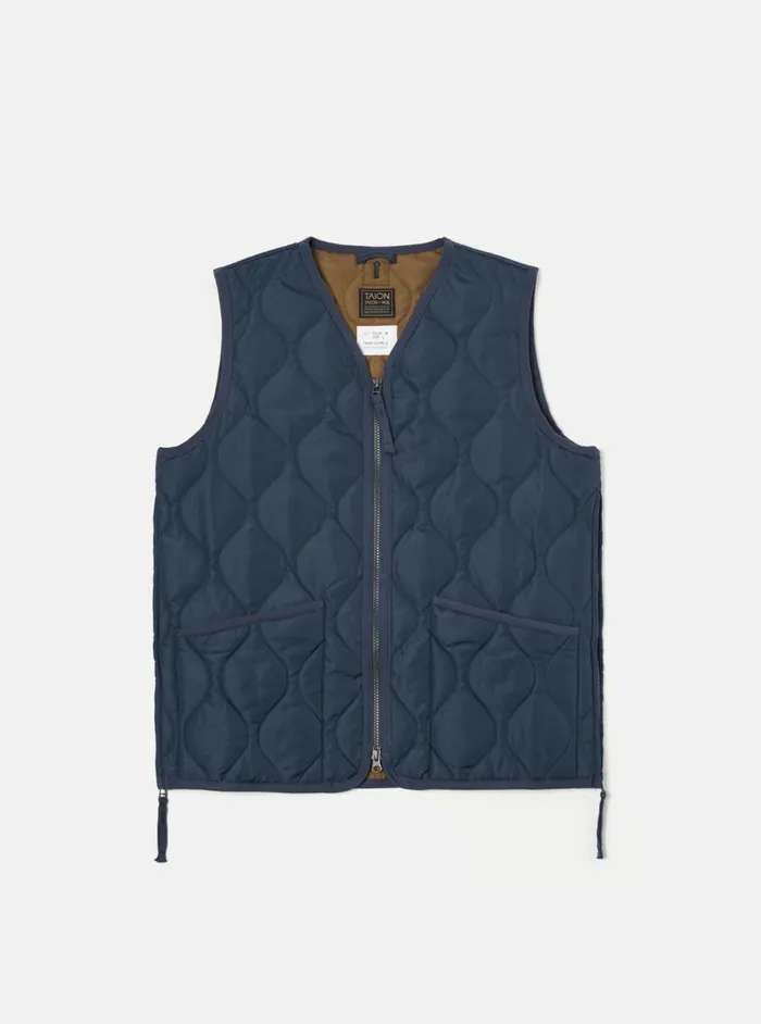 Taion Military VNeck Down Vest In Dark Navy Ripstop Men Universal Works Waistcoats and Gilets Taion Military VNeck Down Vest In Dark Navy Ripstop Men Universal Works Waistcoats and Gilets