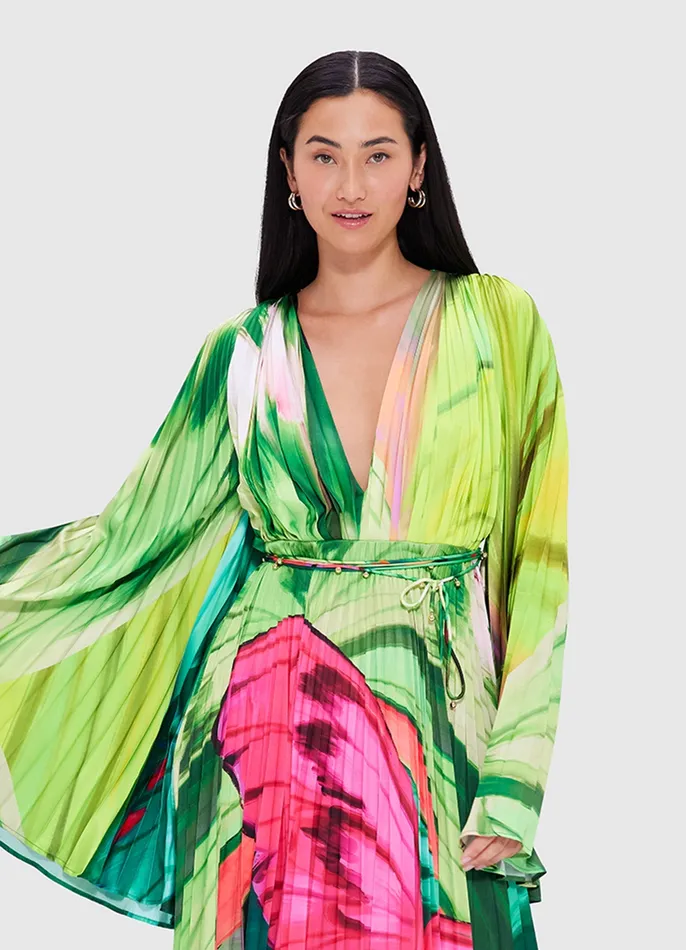 Tatiana Maxi Dress 8211 Papillon Print in Green Dresses and Jumpsuits LEO LIN Women
