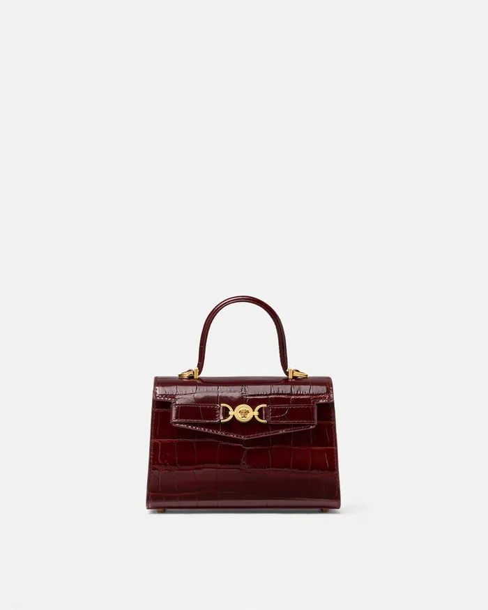 Top Handle Women Versace CrocEffect Medusa 03995 Small Handbag Burgundy