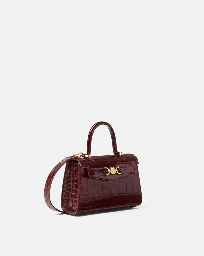 Top Handle Women Versace CrocEffect Medusa 03995 Small Handbag Burgundy