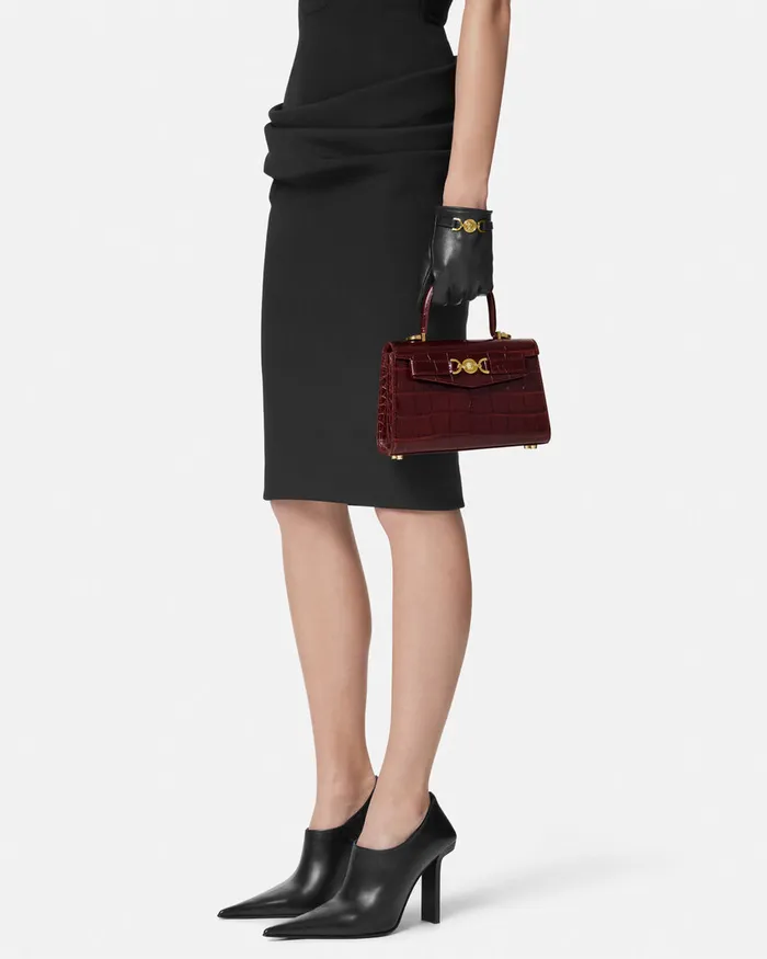 Top Handle Women Versace CrocEffect Medusa 03995 Small Handbag Burgundy