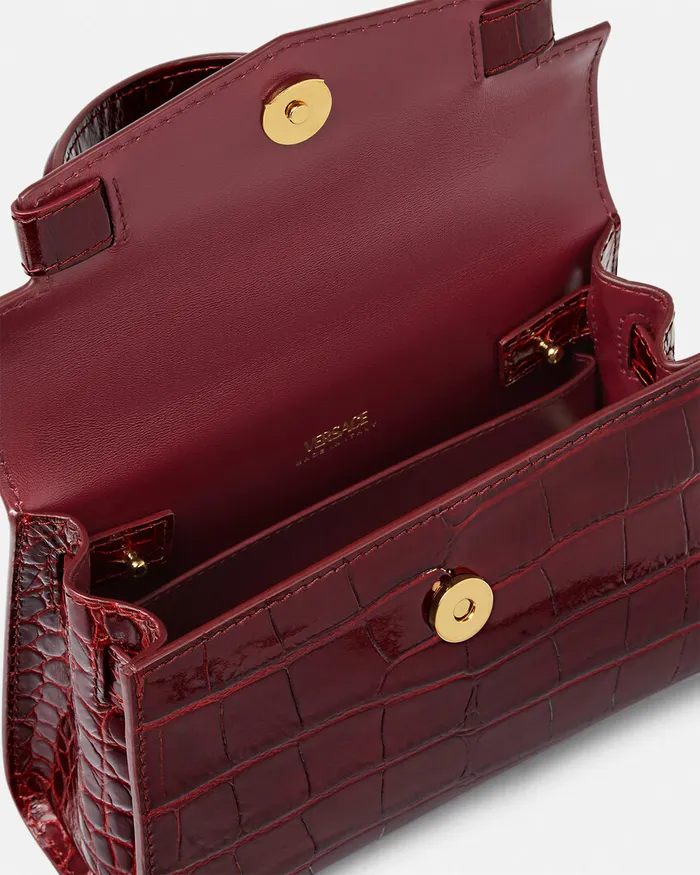 Top Handle Women Versace CrocEffect Medusa 03995 Small Handbag Burgundy