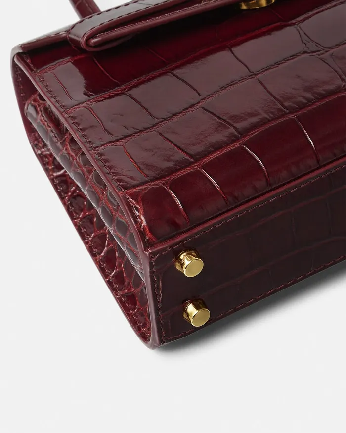 Top Handle Women Versace CrocEffect Medusa 03995 Small Handbag Burgundy
