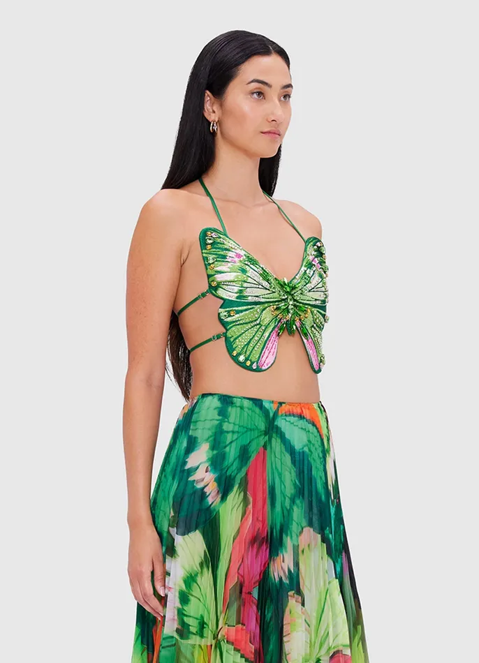 Tops and Shirts Aurora Embellished Top 8211 Papillon Print in Forest 8211 LEO LIN Women