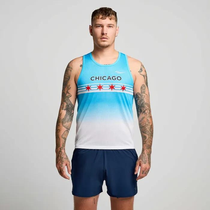 Tops Men Saucony Men8217s Chicago Stopwatch Graphic Singlet Chicago 2024