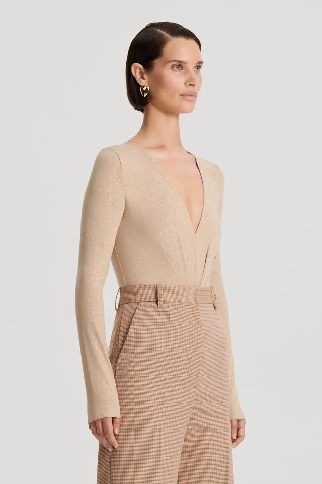 Tops Scanlan Theodore Women TINSEL DRAPE BODYSUIT CHAMPAGNE