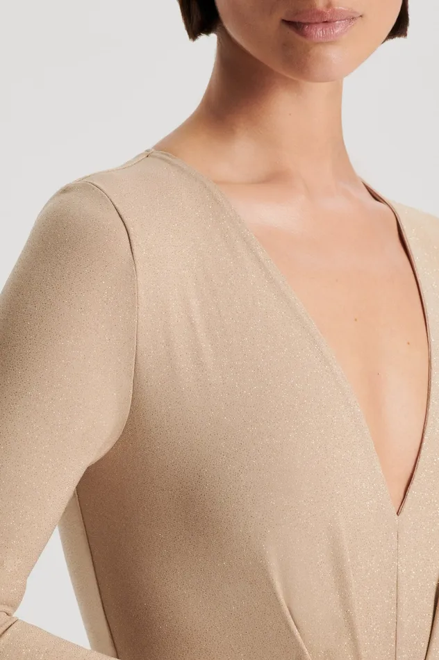 Tops Scanlan Theodore Women TINSEL DRAPE BODYSUIT CHAMPAGNE