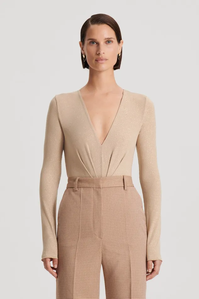 Tops Scanlan Theodore Women TINSEL DRAPE BODYSUIT CHAMPAGNE