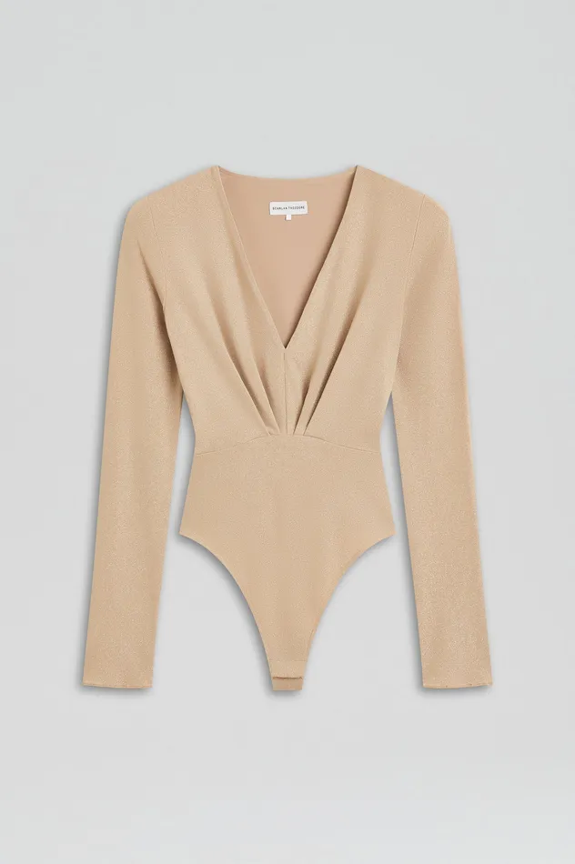 Tops Scanlan Theodore Women TINSEL DRAPE BODYSUIT CHAMPAGNE