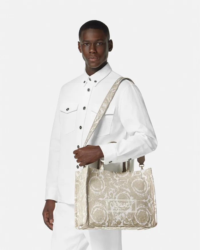 Totes WomenMen Versace Barocco Athena Medium Tote Bag Beigeprint