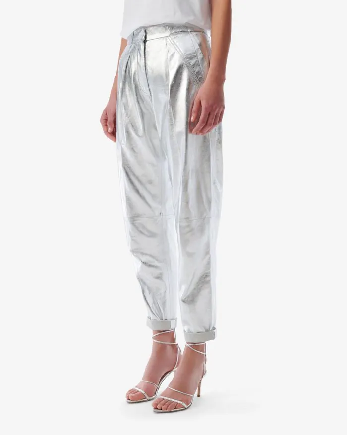 Trousers Women IRO NIL SILVER LEATHER CARROT PANTS