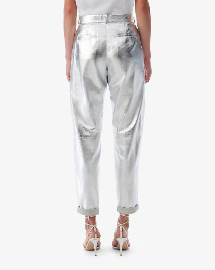 Trousers Women IRO NIL SILVER LEATHER CARROT PANTS