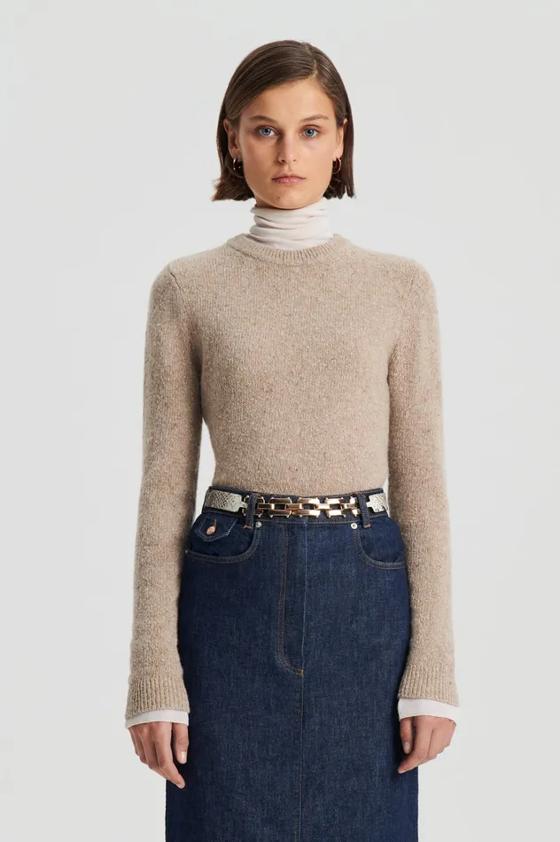 TWEED SWEATER TAUPE Tops Scanlan Theodore Women TWEED SWEATER TAUPE Tops Scanlan Theodore Women