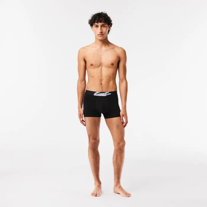 Underwear and Socks Men Lacoste Men039s Crocodile Print Trunk 3Pack Black 031