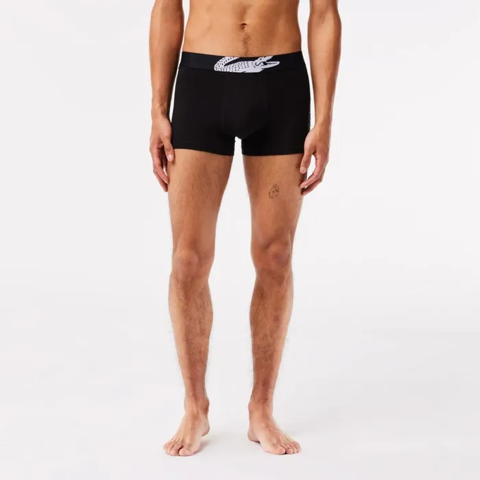 Underwear and Socks Men Lacoste Men039s Crocodile Print Trunk 3Pack Black 031