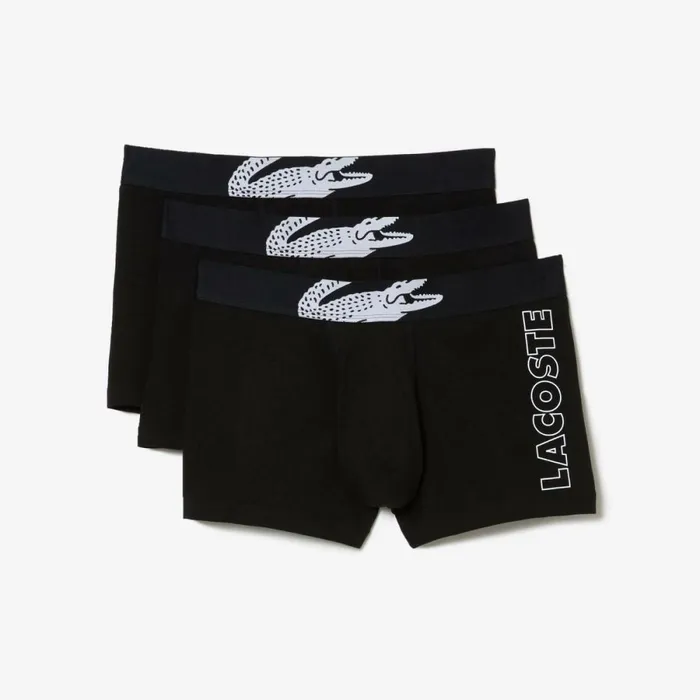 Underwear and Socks Men Lacoste Men039s Crocodile Print Trunk 3Pack Black 031