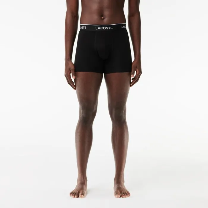 Underwear and Socks Men Lacoste Mens Long Stretch Cotton Boxer Brief 3Pack Black White Grey Chine Nua