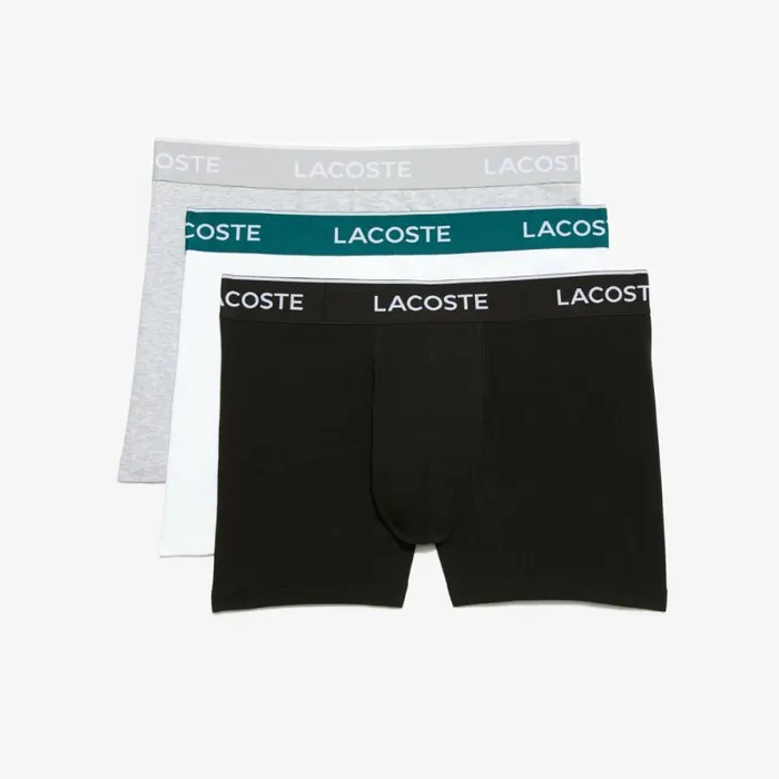Underwear and Socks Men Lacoste Mens Long Stretch Cotton Boxer Brief 3Pack Black White Grey Chine Nua