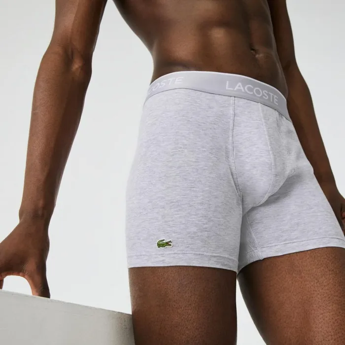 Underwear and Socks Men Lacoste Mens Long Stretch Cotton Boxer Brief 3Pack Black White Grey Chine Nua
