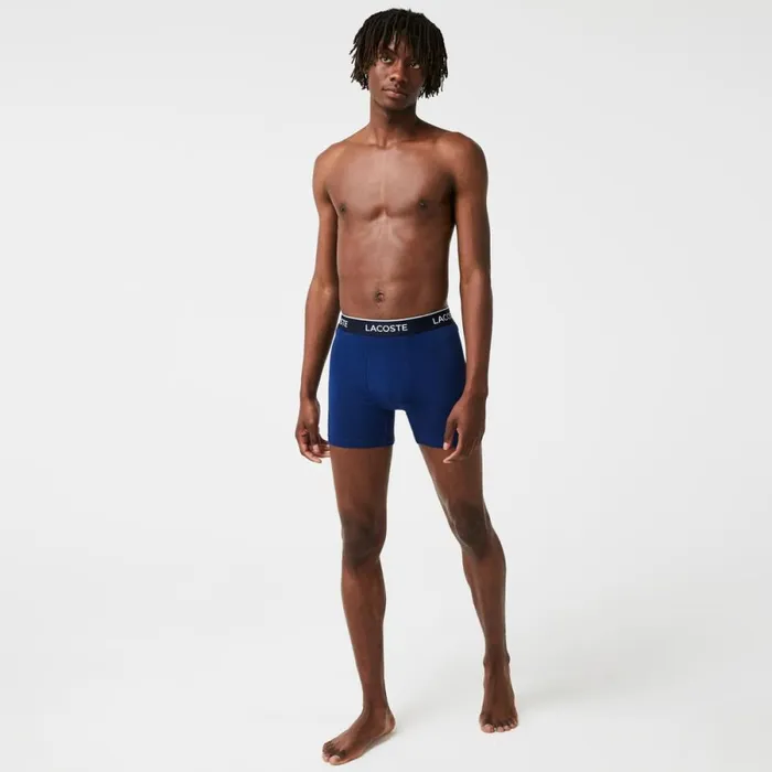 Underwear and Socks Men Lacoste Mens Long Stretch Cotton Boxer Brief 3Pack Navy Blue Red Navy Blue W64