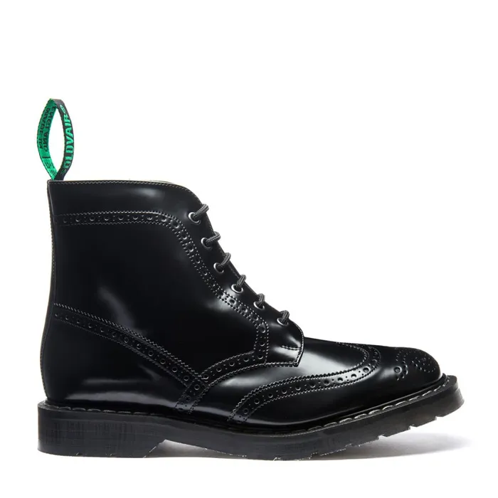 Vegan Solovair Derby Boots Black HiShine Vegan 6 Eye Derby Brogue Boot