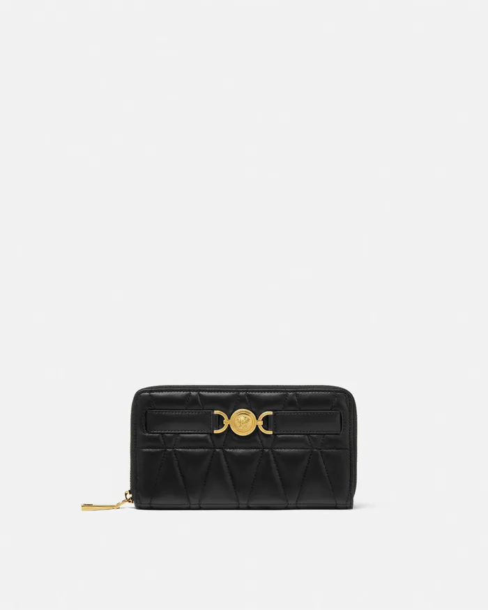 Wallets Women Versace Medusa 03995 Quilted Long Wallet Blackgold