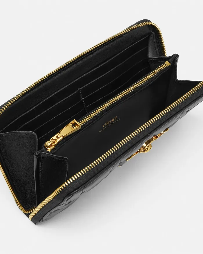 Wallets Women Versace Medusa 03995 Quilted Long Wallet Blackgold