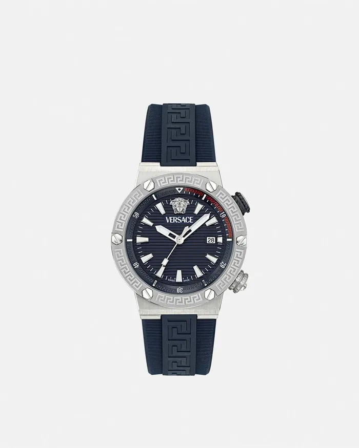 Watches Men Versace Greca Logo Diver Watch Bluesilver