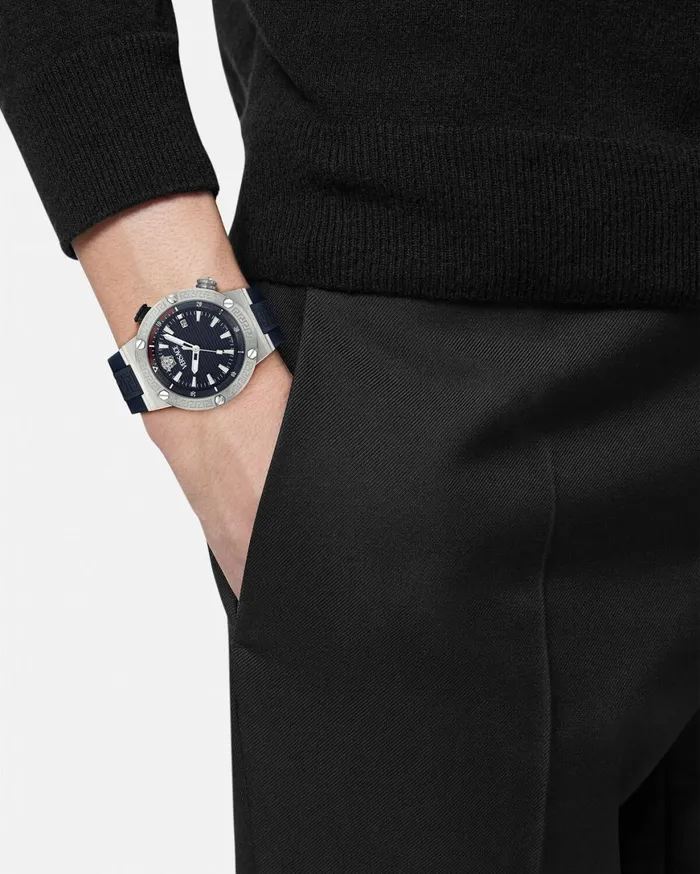 Watches Men Versace Greca Logo Diver Watch Bluesilver