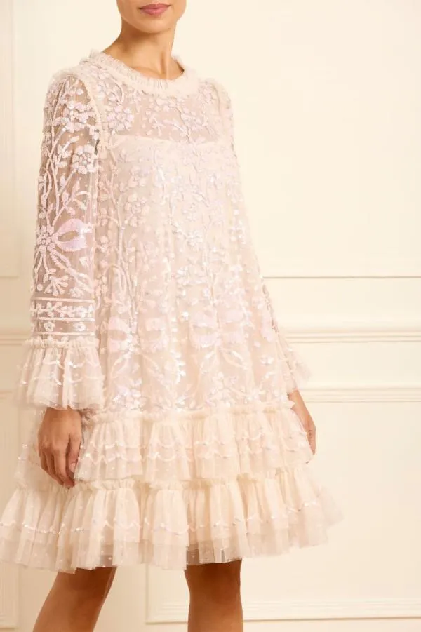 WeddingWomen Needle and Thread Celia Long Sleeve Mini Dress Champagne