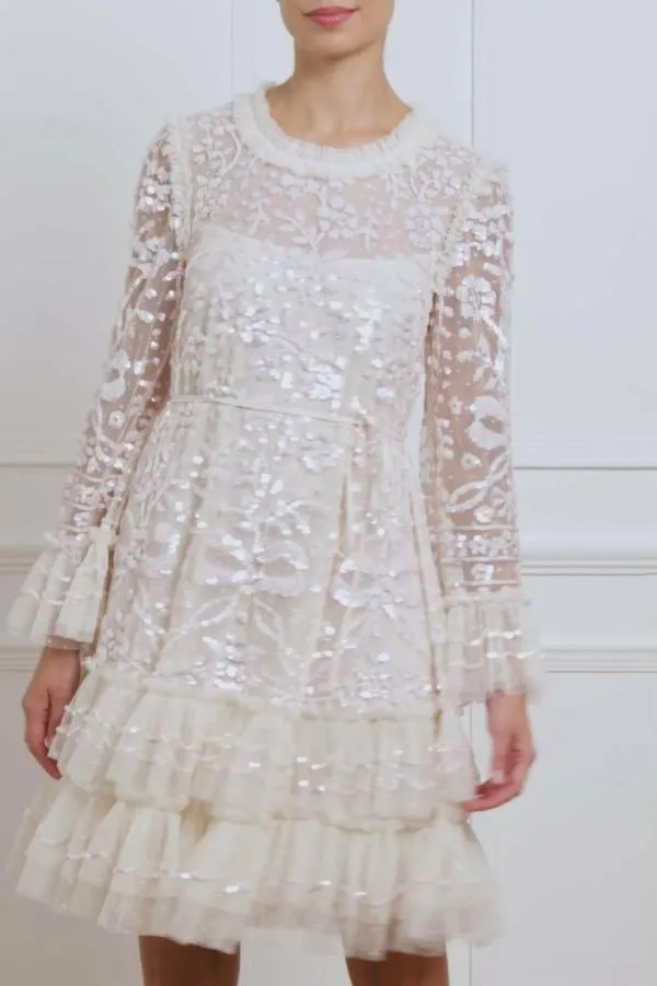 WeddingWomen Needle and Thread Celia Long Sleeve Mini Dress Champagne WeddingWomen Needle and Thread Celia Long Sleeve Mini Dress Champagne