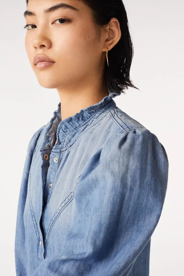 WillowRuffled Denim Midi Dress Clothing Baandsh Dresses