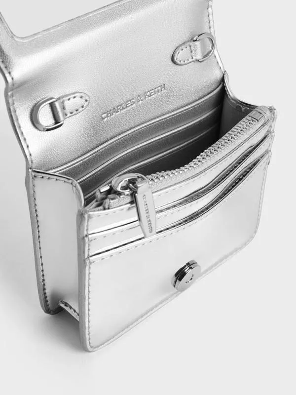 Women Agatha Metallic ChainAccent Card Holder 8211 Silver CHARLES and KEITH Wallets On Chain