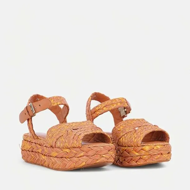 Women AIDA Brown and Gold Raffia Clergerie Sandals