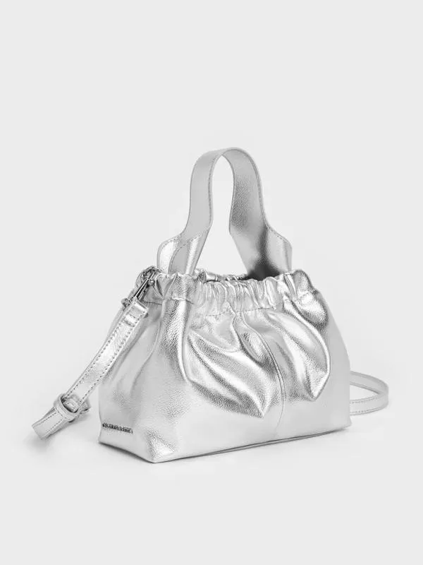 Women Ally Ruched Slouchy ChainHandle Bag 8211 Silver CHARLES and KEITH Slouchy Bags