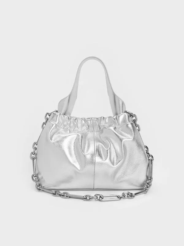 Women Ally Ruched Slouchy ChainHandle Bag 8211 Silver CHARLES and KEITH Slouchy Bags