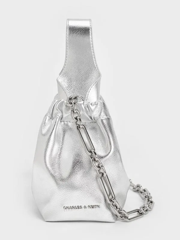 Women Ally Ruched Slouchy ChainHandle Bag 8211 Silver CHARLES and KEITH Slouchy Bags