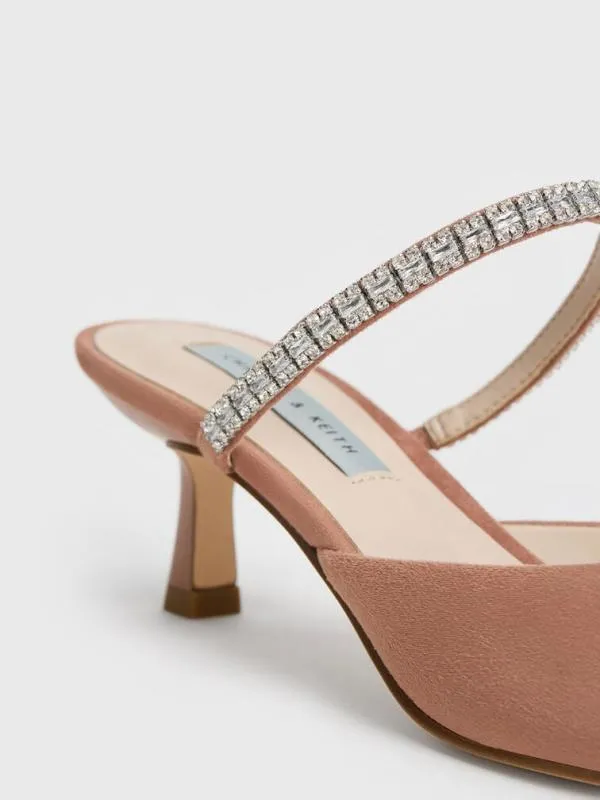 Women Ambrosia Textured GemEmbellished PointedToe Mules 8211 Nude CHARLES and KEITH Heels