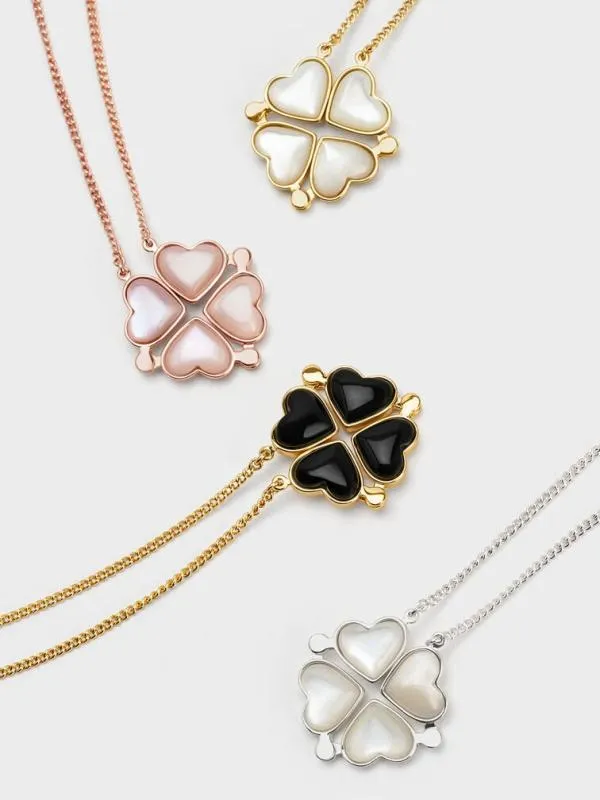 Women Annalise Clover Heart Necklace 8211 Rose Gold CHARLES and KEITH Necklaces