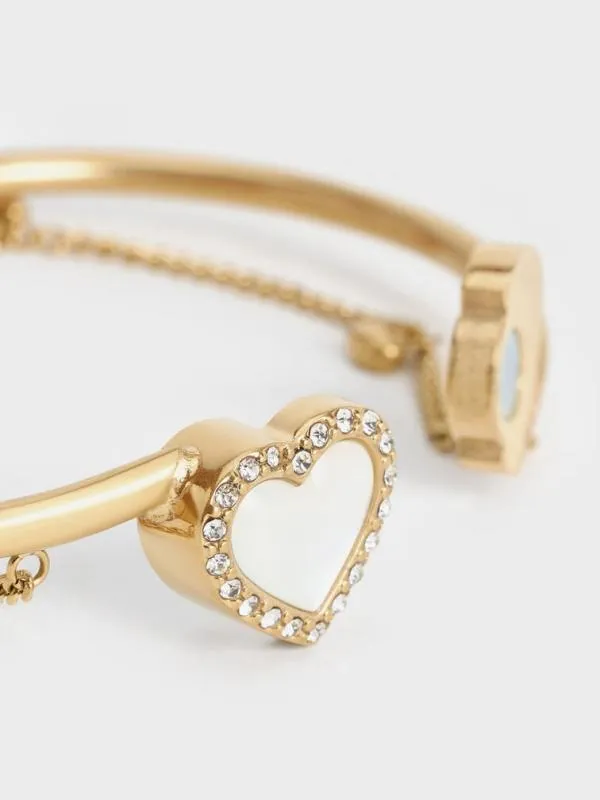 Women Annalise Crystal HeartStone Cuff Bangle 8211 Brush Gold CHARLES and KEITH Bracelets