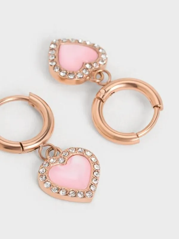 Women Annalise Crystal HeartStone Hoop Earrings 8211 Rose Gold CHARLES and KEITH Earrings