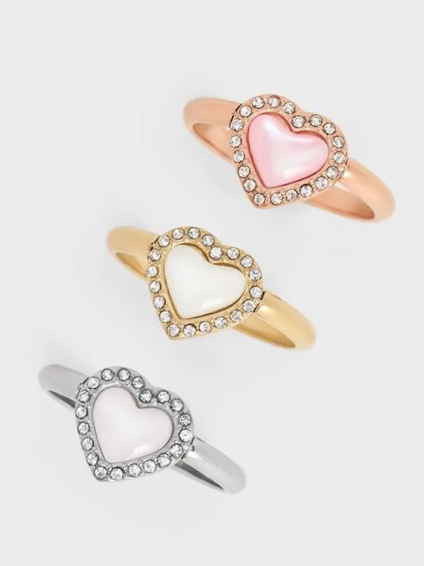 Women Annalise Crystal HeartStone Ring 8211 Brush Gold CHARLES and KEITH Rings
