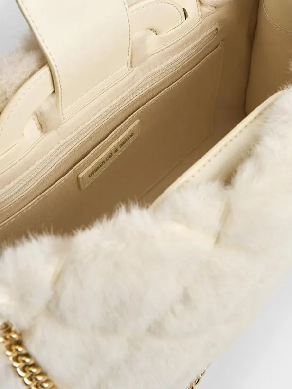 Women Apfra Furry Quilted ChainHandle Tote Bag 8211 Cream CHARLES and KEITH Tote Bags