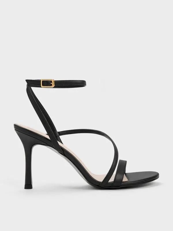 Women Asymmetric Strappy Heeled Sandals 8211 Black CHARLES and KEITH Heels